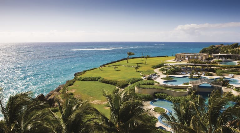 Aerial view of pools and ocean